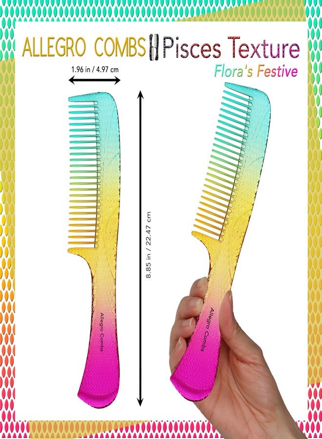 Allegro Combs Allegro Comb 1004 Wide Tooth Detangling Hair Combs For Women, Stylists & Curly Hair Teasing Comb Mens Comb 1 Piece. (Flora's Festive) - Image 2